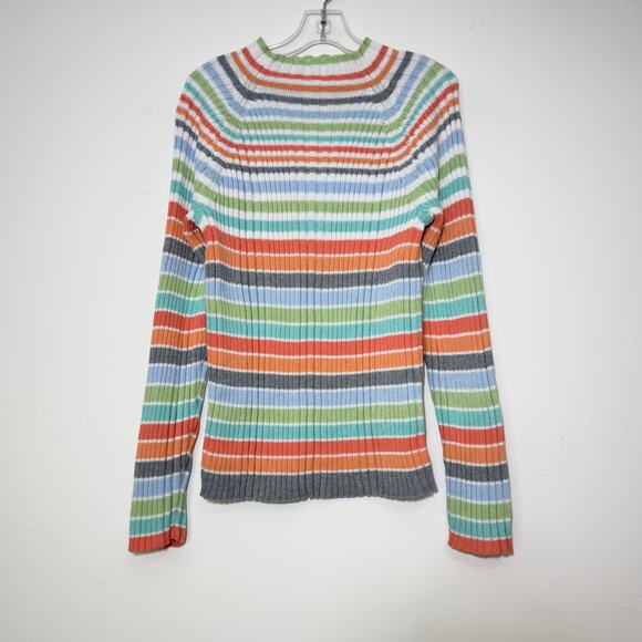 STUDIO WORKS Vintage Fitted Ribbed Mock Neck Striped Sweater Size S Small Petite - Picture 1 of 5